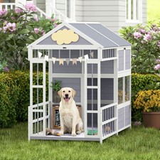 PawHut Dog House Outdoor, 79"L Wooden Dog Shelter with Porch, Storage