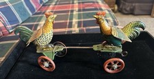 Rare 1920s Gebrüder Einfalt German Tin Wind-Up Fighting Roosters Platform Toy