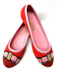 Salvatore Ferragamo Ballet Flat 6 B Red Round Toe Logo Plaque