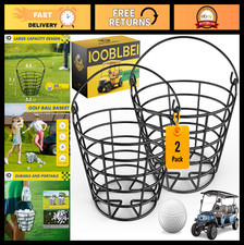 Stainless Steel Golf Ball Basket - 2 Pack Bucket Holds 50 Balls with Handle