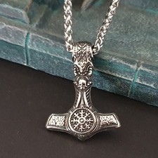 Ciondolo martello di Thor catena acciaio inox Vegvisir ciondolo a catena vichingo