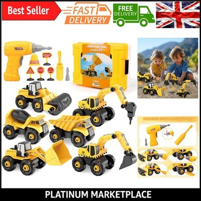6 in 1 Baufahrzeuge Spielzeug Set für Kinder | MINT Lernen, Bohrmaschine...