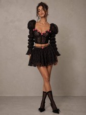 For Love and Lemons Mini Skirt Set Size Small Black Sweetheart Neck Corset NEW
