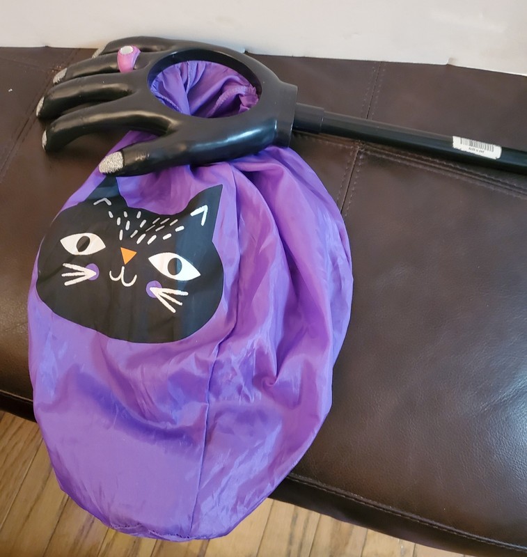 Black Witch Hand Purple Trick Or Treat Bag With Handle