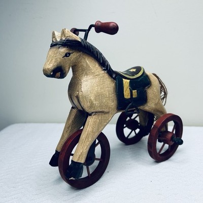 Vintage Wooden Hand Carved Horse Tricycle- Antique Folk Art Children s Toy