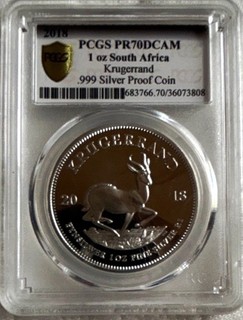 2018 South Africa Krugerrand 1 Rand 1 oz .999 Silver Proof DCAM PCGS PR70