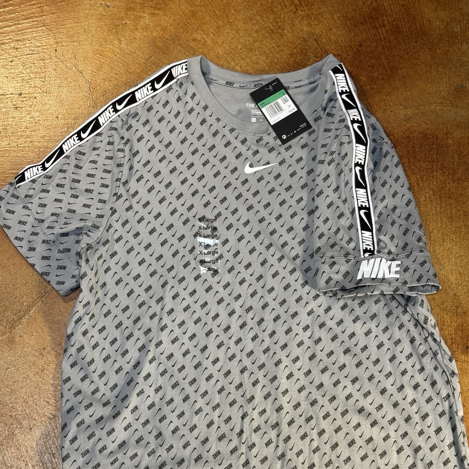 Nike Sportswear Gray Repeat All-over logo Print taping T-shirt Men’s XL  thumbnail 3