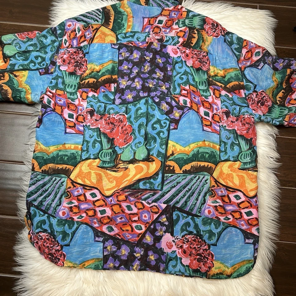 Camisa de campamento de seda vintage años 90 club para hombre L retro artística relajada escénica Foto 3 de 4