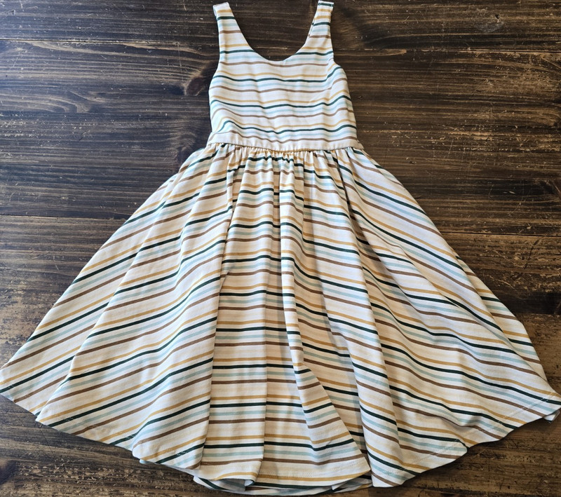 Alice + Ames Girls Fit & Flare Dress Green White Gold Striped Sleeveless 7