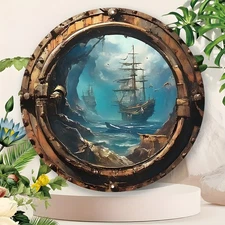 Nautical Porthole Aluminum Art 8x8 Inch