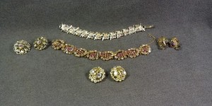 5 Aurora Borealis Rhinestone Art Bracelet Earrings Vintage Jewelry Lot