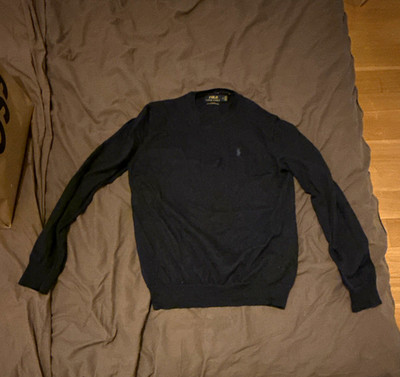 Polo Ralph Lauren Herren Strickpullover Merinowolle Blau Rundhals Logo Gr. M