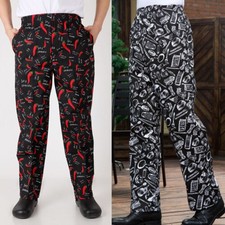 Hot Chef Pants Cook Kitchen Trousers Catering Work Baggy Elastic Waist Uniform V