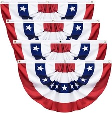 4 Pack USA Pleated Fan Flag, 3 X 6 Feet American US Bunting 4 3 X 6
