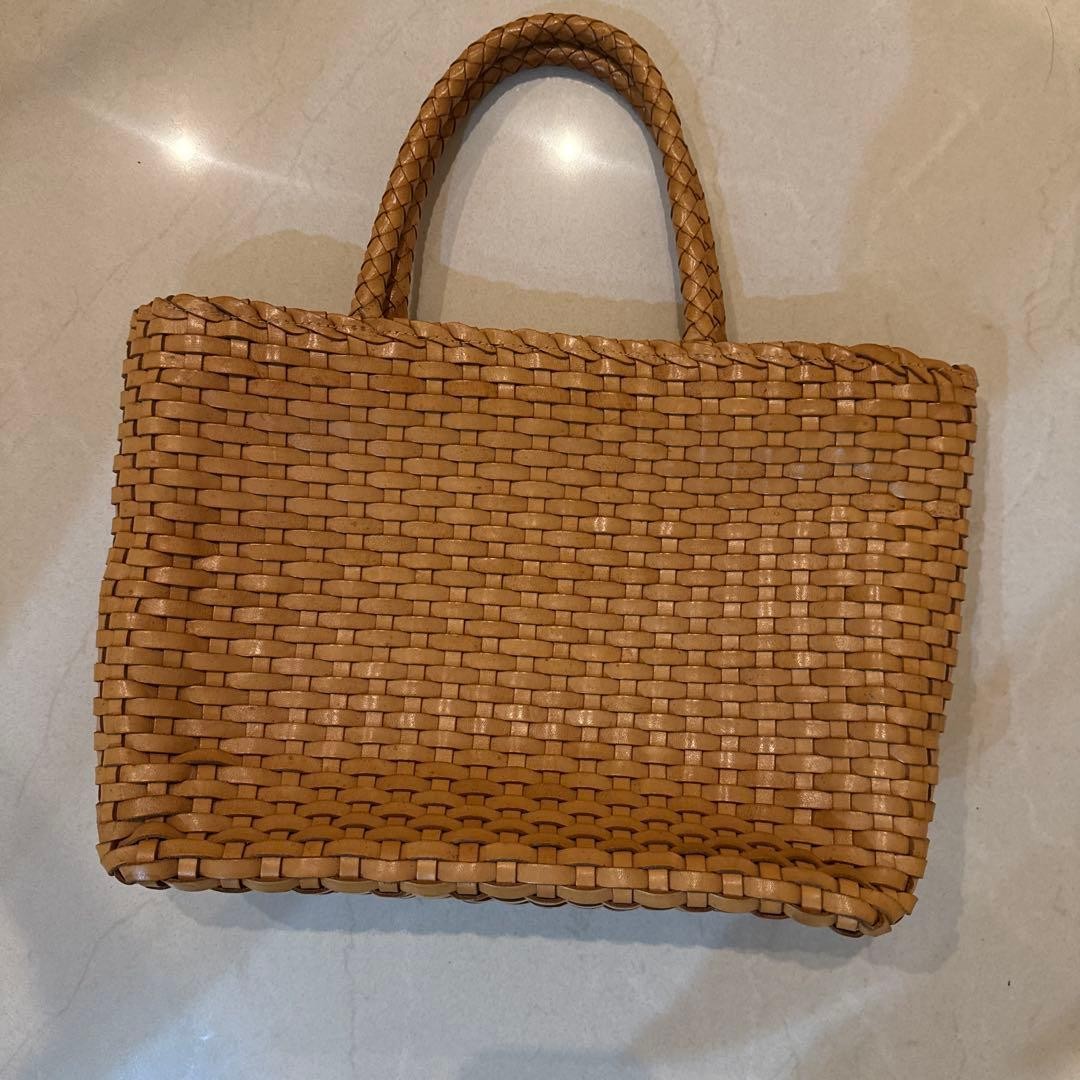 Beige All Leather Rectangular Basket Bag Double H… - image 1