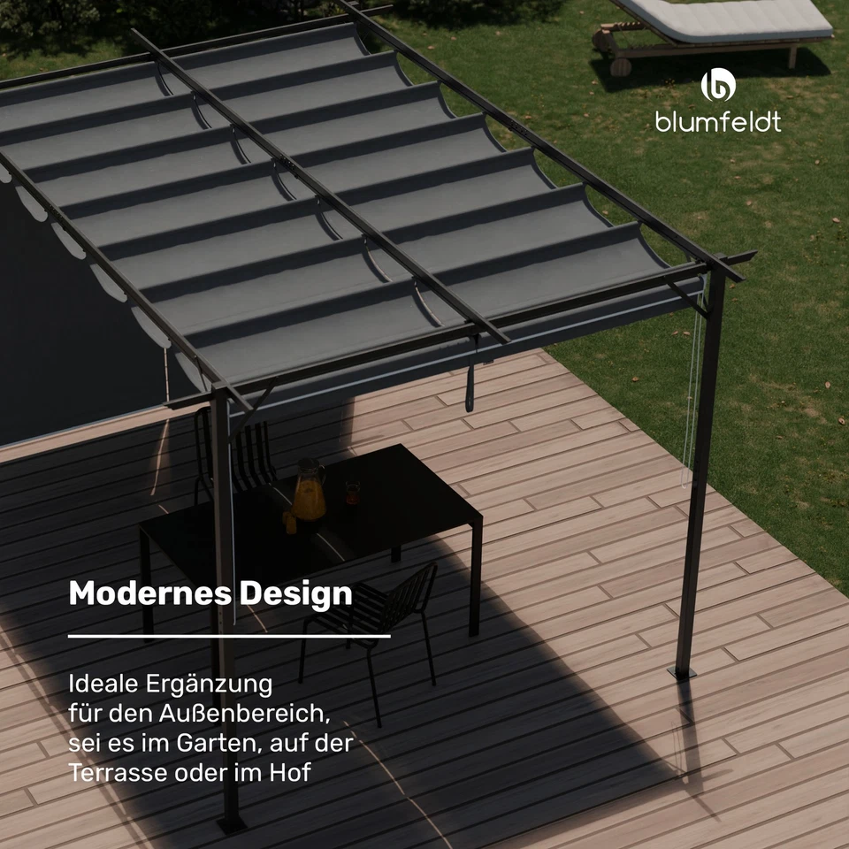 Blumfeldt Pantheon Pérgola robusta 3x4m resistente a la intemperie acero persianas laterales - Imagen 3 de 4