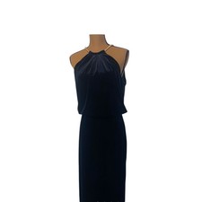 XSCAPE by JOANNA CHEN size 8 black velvet full-length OTS formal gown poly/span