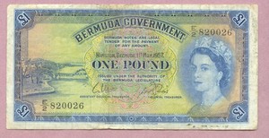 Bermuda Government, 1st May 1957 One Pound, Queen Elizabeth, P-20c, F-VF