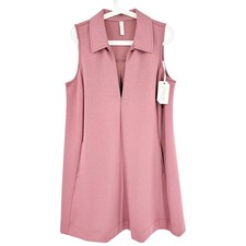 Stylus Women's Rose Brown Sleeveless Collared 1/4 Zip Pullover Dress Size L NWT