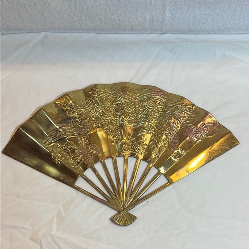 VTG Solid brass Wall Hanging Accent Decorative Fan Asian Phoenix 11.5 x 7
