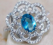 1CT Aquamarine  Topaz 925 Solid Sterling Silver Ring Sz 6 UB2-2