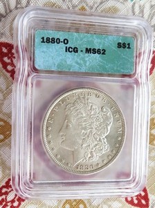 1880 0 - Morgan Silver Dollar - ICG - Sharp White Coin - MS62 - VGC