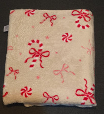 Christmas Candy Cane Bows Blanket Throw Red / Cream
