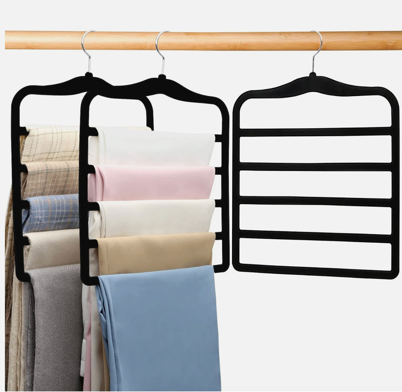 6 Pack Hangers Space Saving Black Non-Slip Velvet Organizer for Jean Scarf Dorm