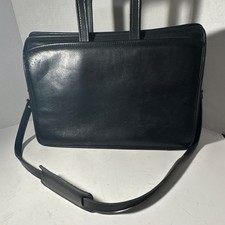 Jack Georges Black Leather Classic Briefcase for 15" Laptop Partitioned Solid