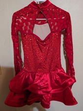 Weissman Women s Red Sequin Mesh Long Sleeve Dance Costume Dress, Adult Small