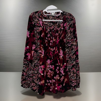 Tribal Jeans Pink/Black Floral Long Sleeve Button Down Top Size Large