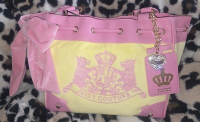 Juicy Couture Classic Scottie Dogs Daydreamer Tote in Yellow Iris & Pink NWT
