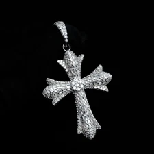 Mens Moissanite Chrome Cross Pendant Iced Baguette Real 925 Sterling Silver