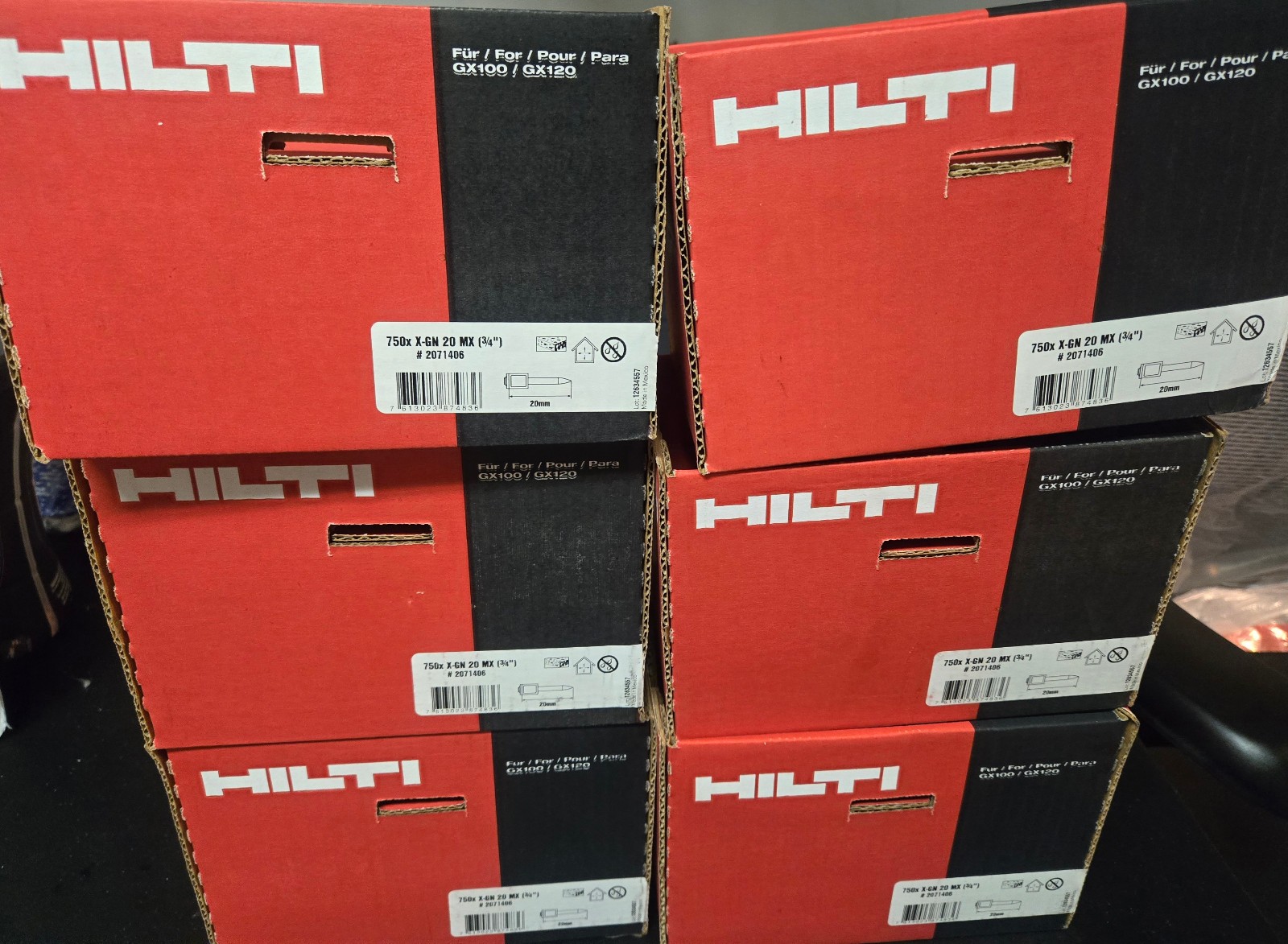 6x Hitli 3/4" X-GN 20 MX Collated Concrete Pins 750ct per box MPN 2071406
