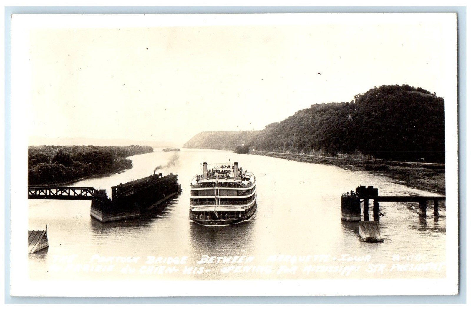 Pontoon Bridge Steamer Marquette Iowa Prairie Du Chien WI RPPC Photo
