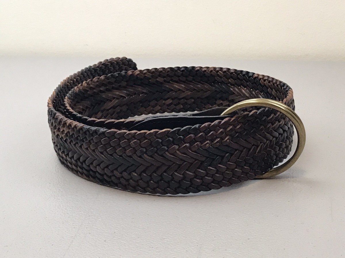 Talbot\'s Wide Brown Braided Leather Belt Woven Double Ring Brass Low Hip S 191061506_0057.jpg main image 4
