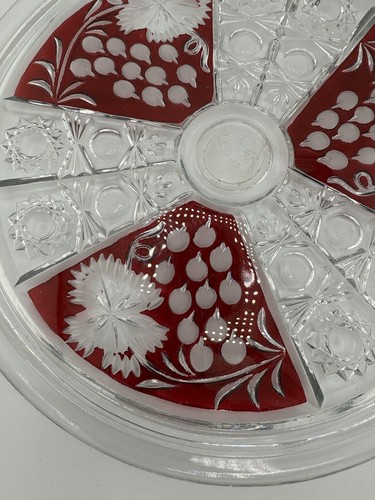 Vintage Ruby Czech Cut Glass Flat Cake Plate Read 12" - Picture 3 of 11