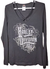 Harley Davidson Womens Rhinestone Tshirt S Long Sleeve Black, Pride And Power
