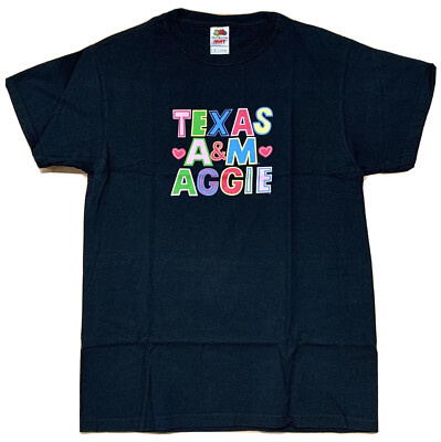 Texas A&M Aggie T-shirt Size MedIum Colorful Letters Black 100% Cotton