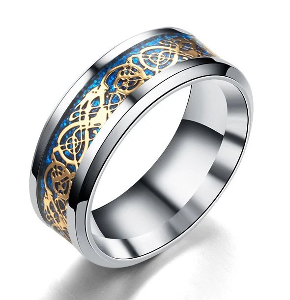 MENDEL Mens Celtic Blue Stainless Steel Dragon Wedding Band Ring For Men Women - Image 4 of 4