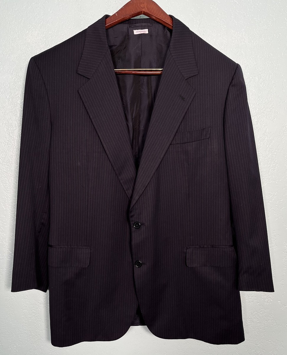 BRIONI Augusto Dark Blue Thin Striped 100% Wool Suit Jacket