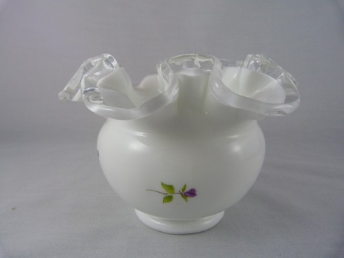 Vintage Fenton Violet In The Snow Silver Crest Vase Hand Painted, VGC #348 - Picture 2 of 15
