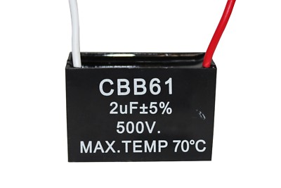 CBB61 500V 2UF Terminal Ceiling Fan Motor Running Rectangle Capacitor 2 wires