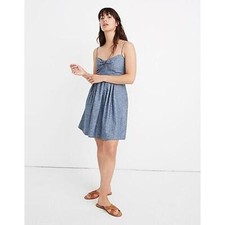Madewell Womens 12 Blue Sleeveless Chambray Tie-Front Cutout Cami Mini Dress