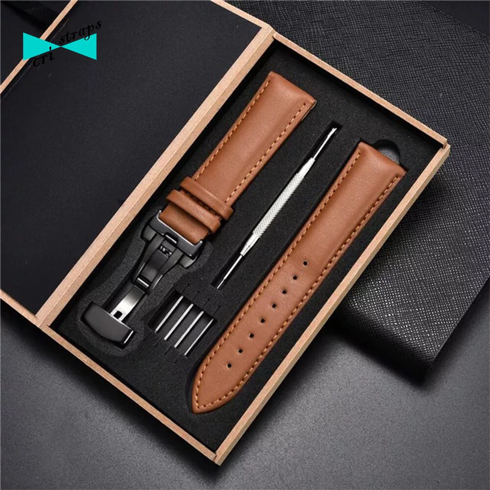 cinturino orologio in pelle nero marrone fibbia deployante uomo 18 20 22 24 mm - Immagine 4 di 4