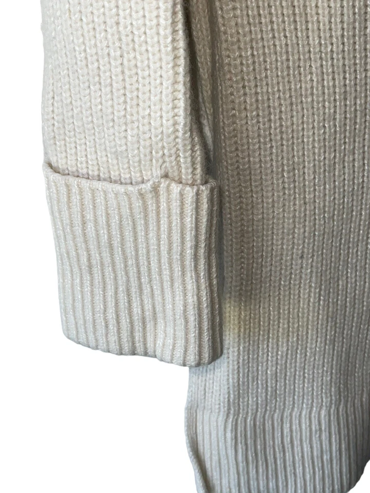 Suéter Athleta Talla XS Gran Tamaño Grueso Cuello en V Mezcla de Lana Abertura Lateral Crema Foto 4 de 4
