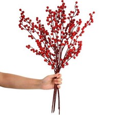 Artificial Red Berry Stems 21.6 Inch Christmas Red Berries Holly Berry Branch...