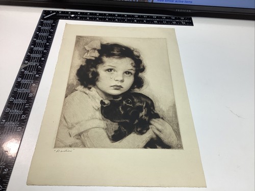 ART PAPER ETCHING PHOTO PRINT J. KNOWLES HARE GIRL DOG CRYING DEVOTION PLATE OLD - Picture 11 of 18
