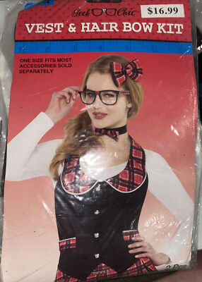 Adult Nerd/ Geek Chic Vest hair bow kit Halloween costume dress