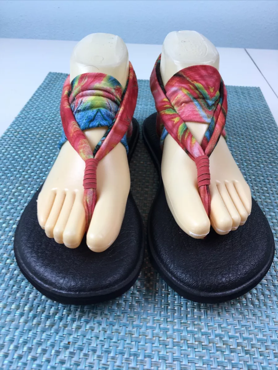 Sanuk Slinged Up Tie Dye Yoga Thong Sandals Size 7 Womens Wrap Around Ankle  Ties